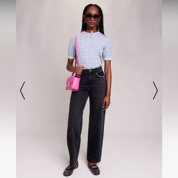 NWT Maje “Diamond” Black Wide Leg Jeans w Rhinestone Trim—missing rhinestones - Picture 9 of 16